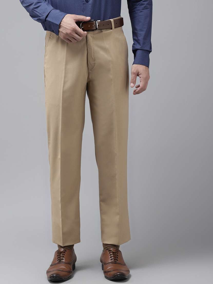 beige solid flat front formal trouser