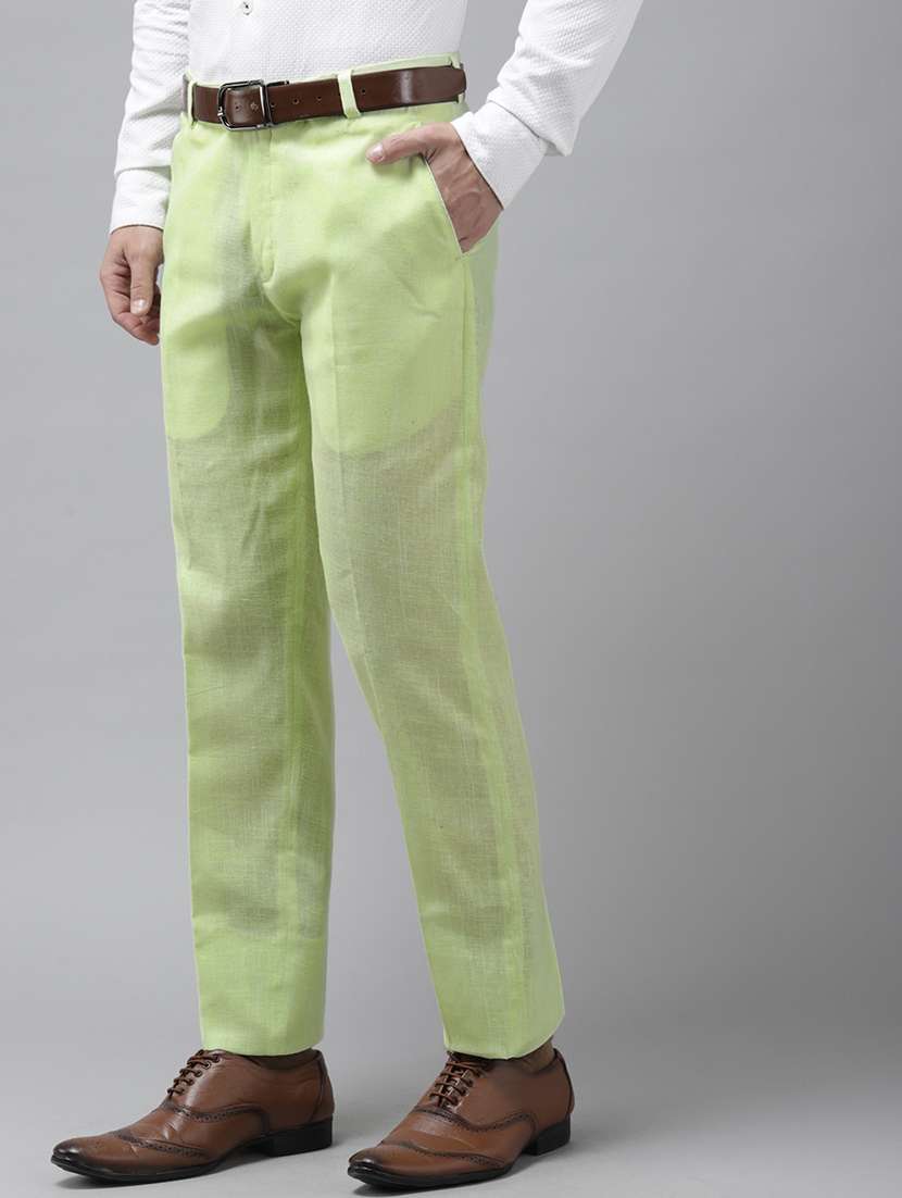 Green Solid Flat Front Formal Trouser