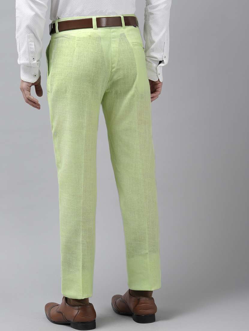 Green Solid Flat Front Formal Trouser