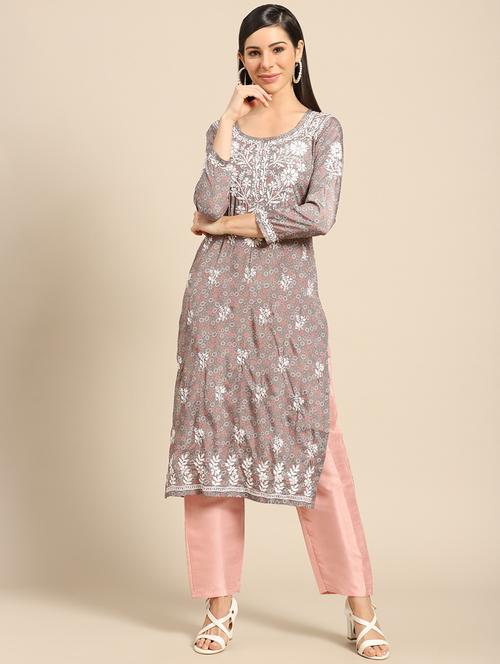 chikankari straight kurti - 17733988 - Standard Image - 0