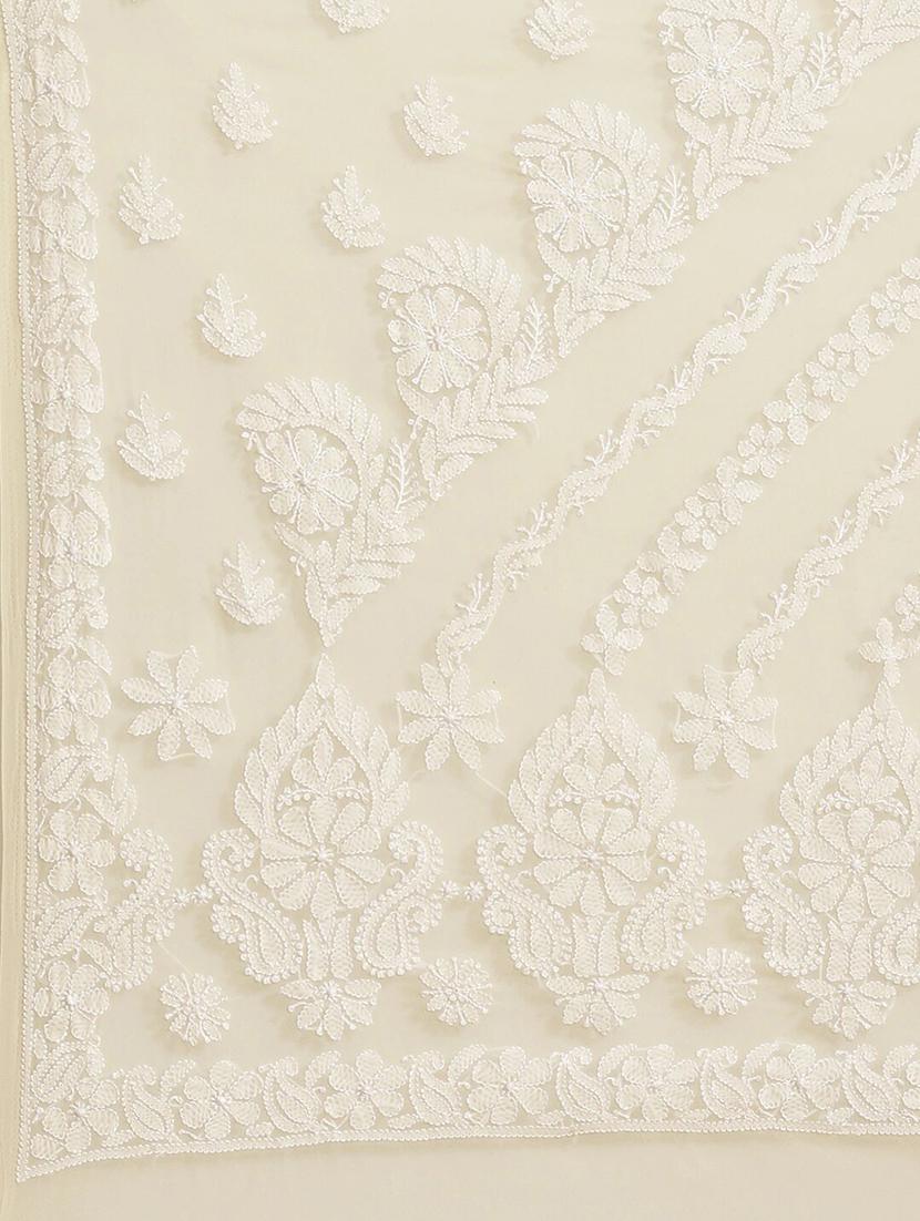ada hand-embroidered beige chikankari saree with blouse - 17734082 - Standard Image - 3