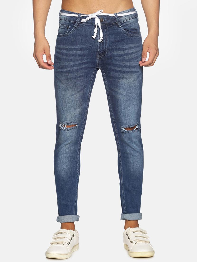 blue light washed slashed knee denim jeans - 17734193 - Zoom Image - 0