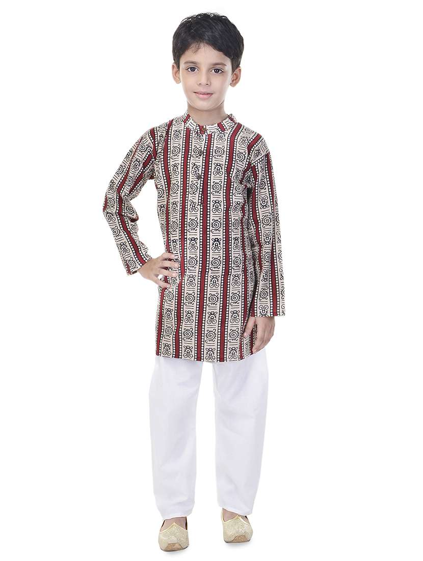 mandarin neck printed kurta with pajama set 