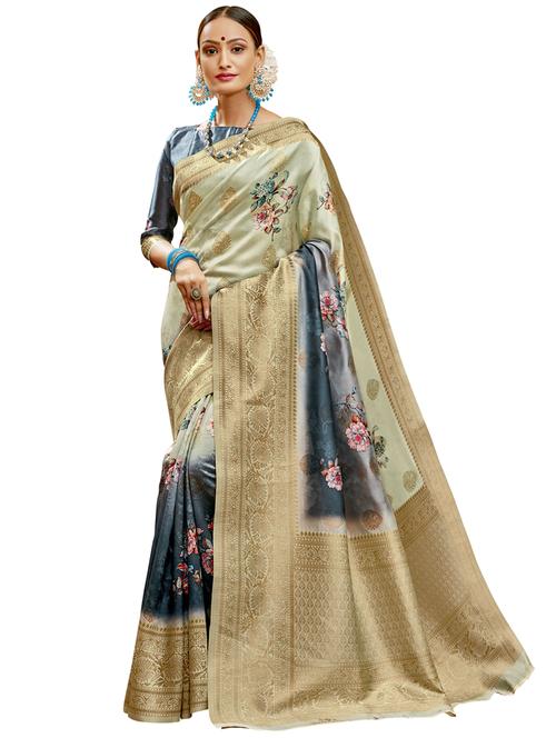 floral printed saree with blouse - 17734583 - Standard Image - 0
