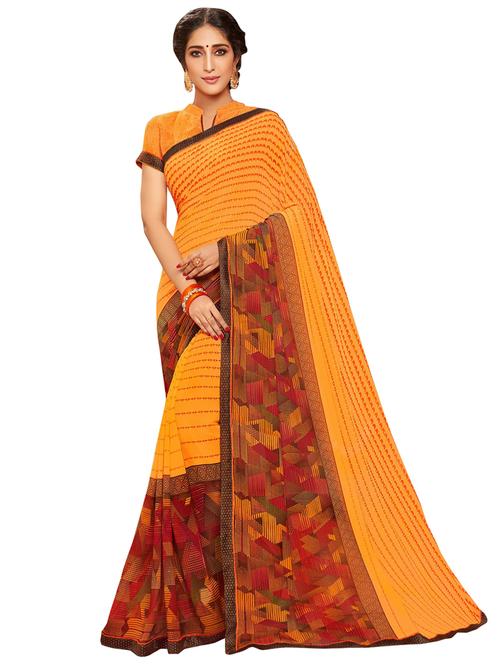 mustard georgette printed saree with blouse - 17734600 -  Standard Image - 0