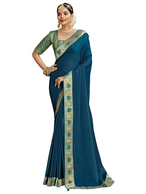 navy chanderi saree with blouse - 17734602 -  Standard Image - 0