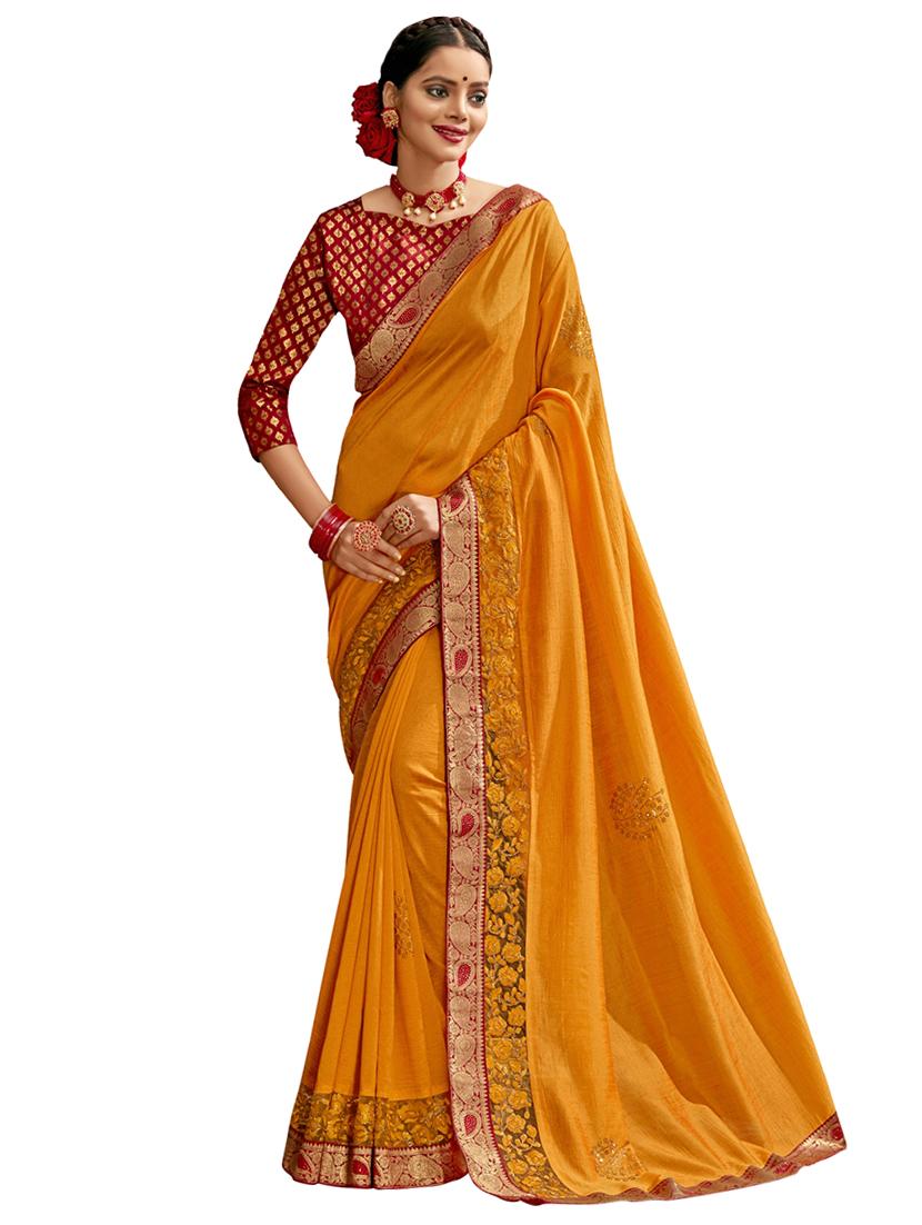 mustard plain saree with blouse - 17734615 -  Zoom Image - 0
