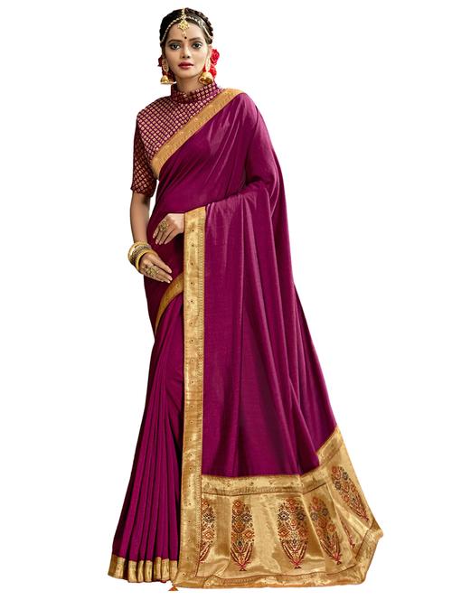 deep purple plain saree - 17734617 -  Standard Image - 0