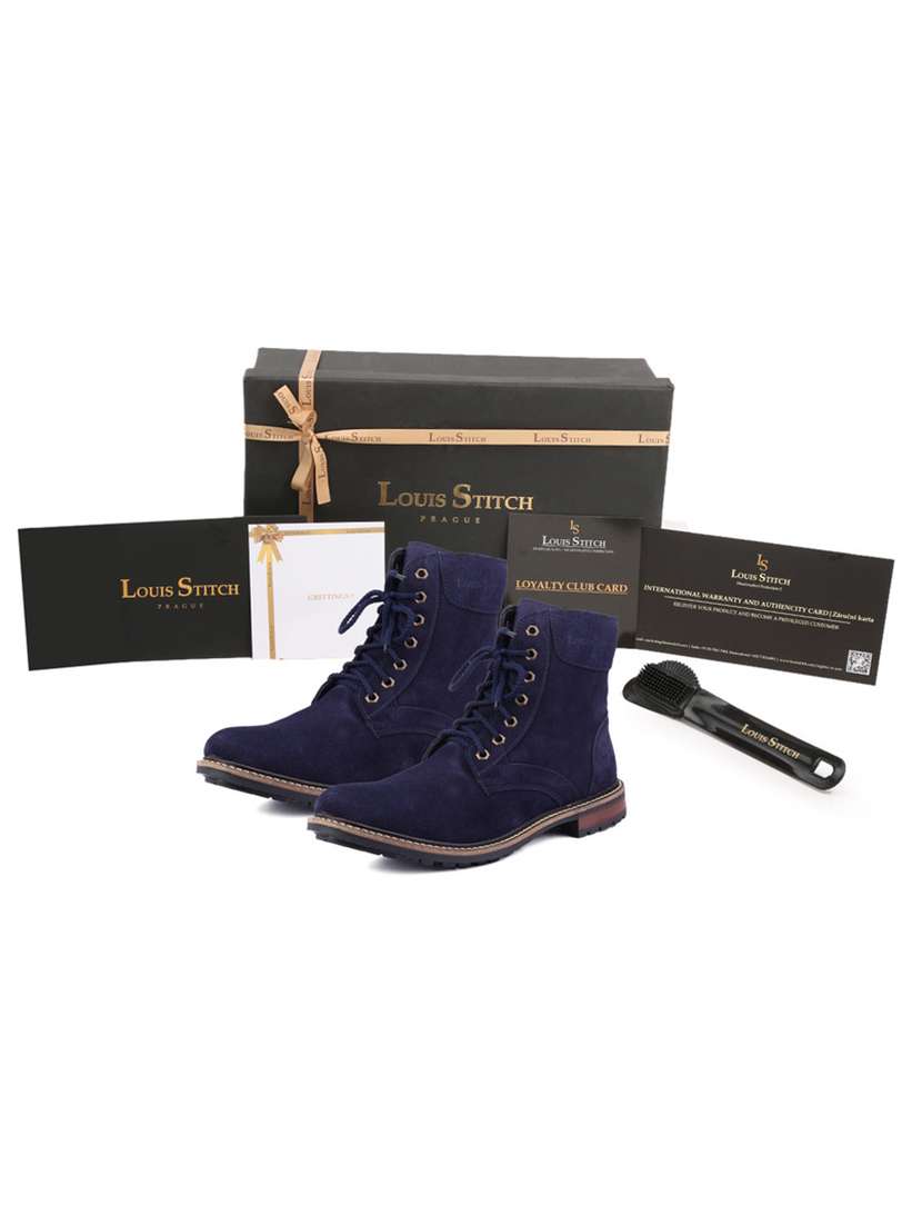 Buy online Blue Leather High Ankle Boots from Casual Shoes for Men