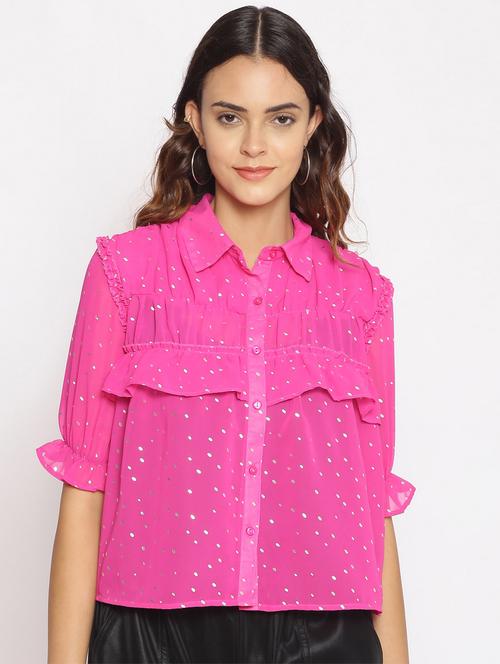 pink foil print regular shirt - 17735943 - Standard Image - 0