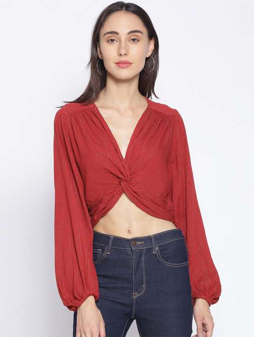 women's crop v neck top - 17735951 -  Standard Image - 0