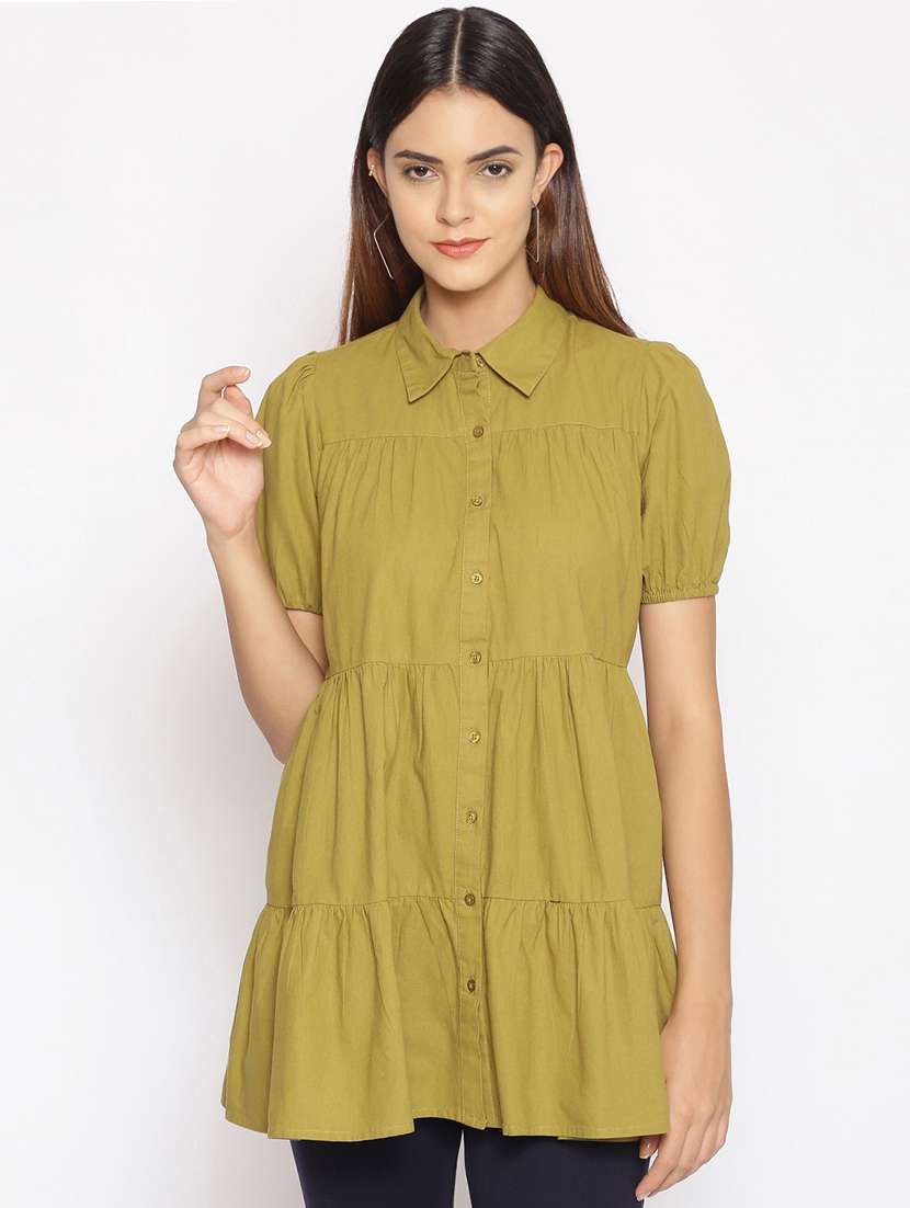puff sleeved solid shirt tunic
