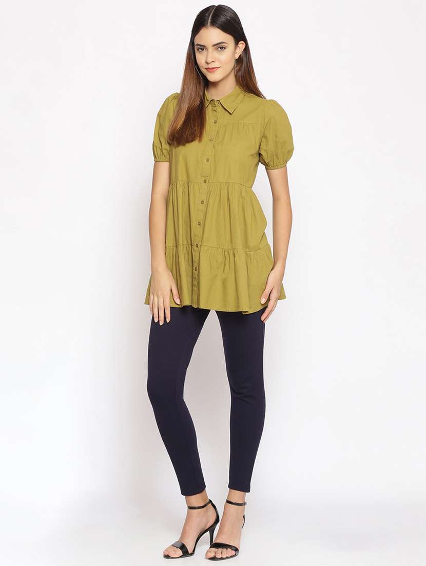 puff sleeved solid shirt tunic - 17735980 -  Standard Image - 3
