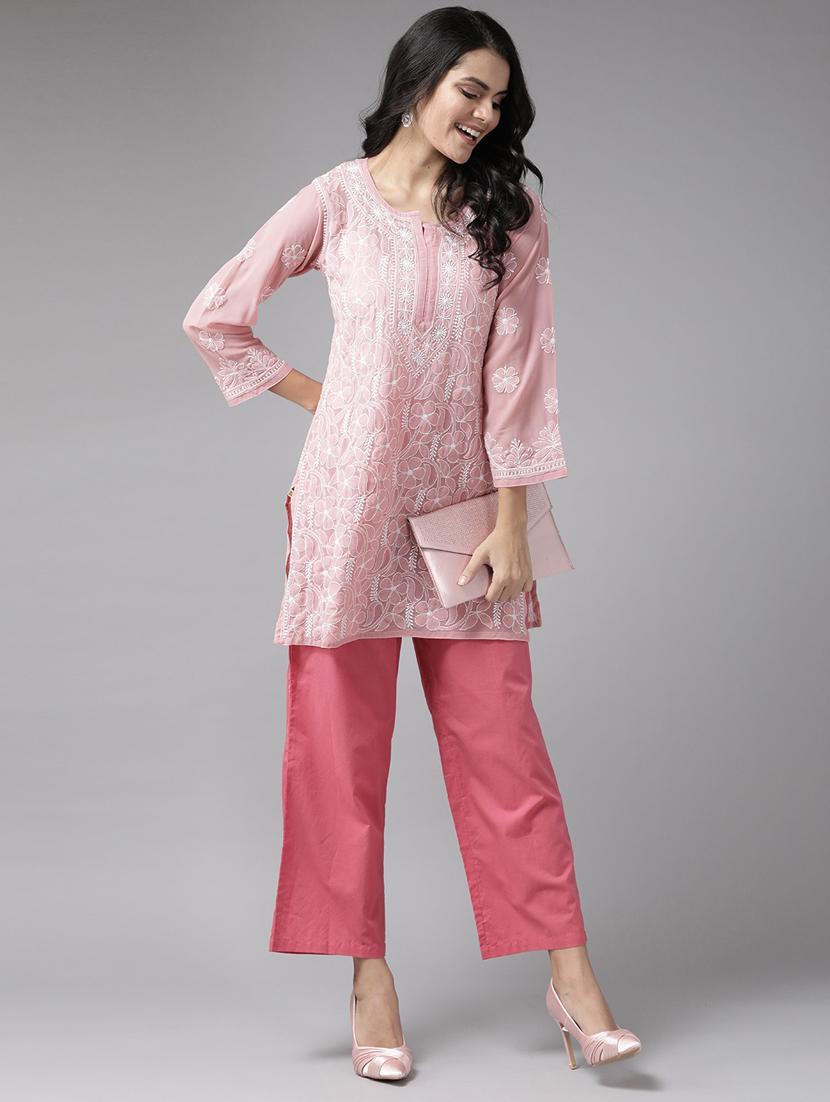 ada hand-embroidered pink chikankari kurti - 17736001 - Standard Image - 3