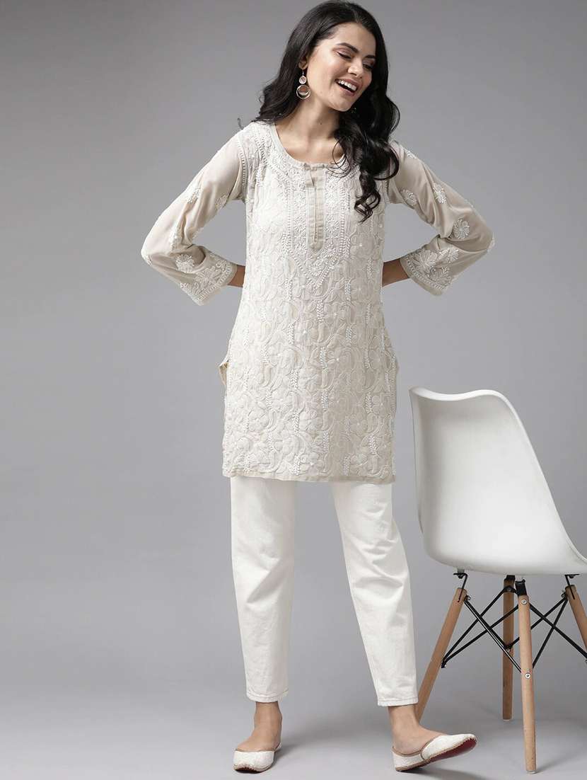ada hand-embroidered grey chikankari kurti  - 17736002 -  Standard Image - 3