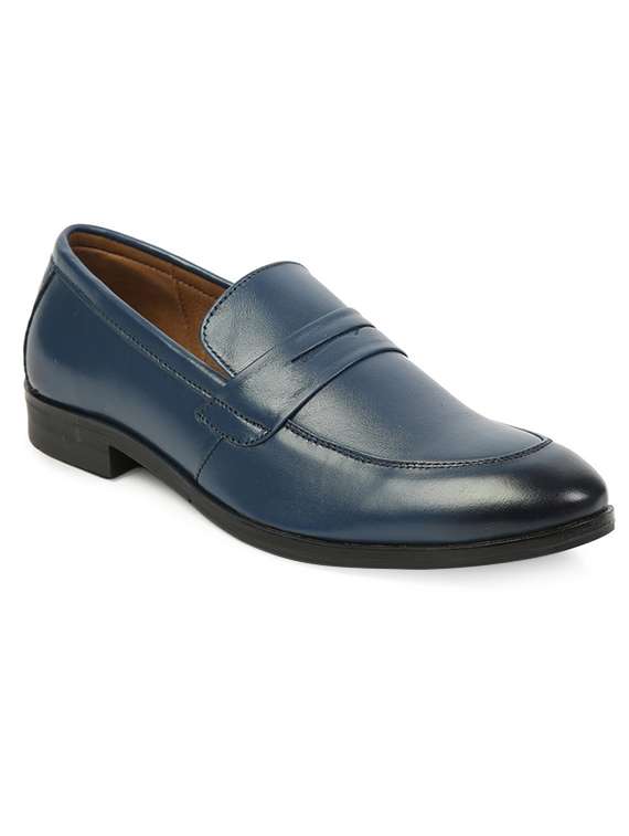 blue leather handicraft loafers