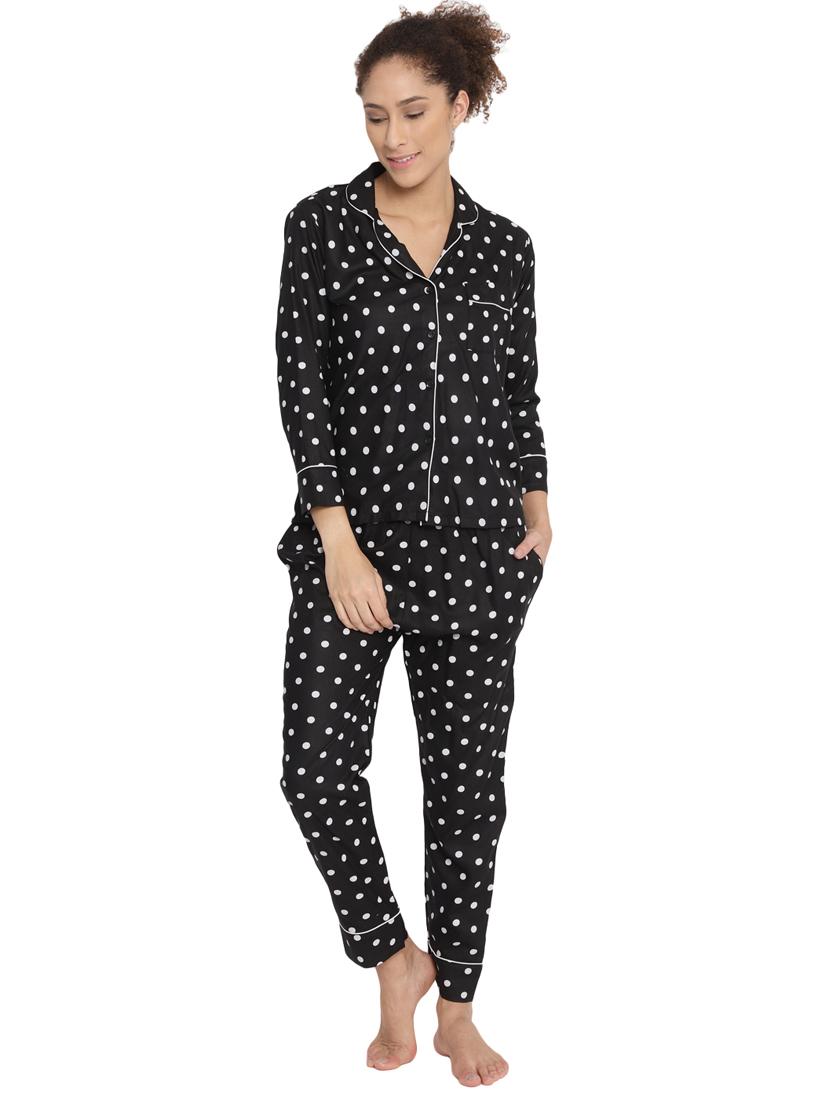 black polka dot nightwear pajama set - 17736087 - Zoom Image - 0