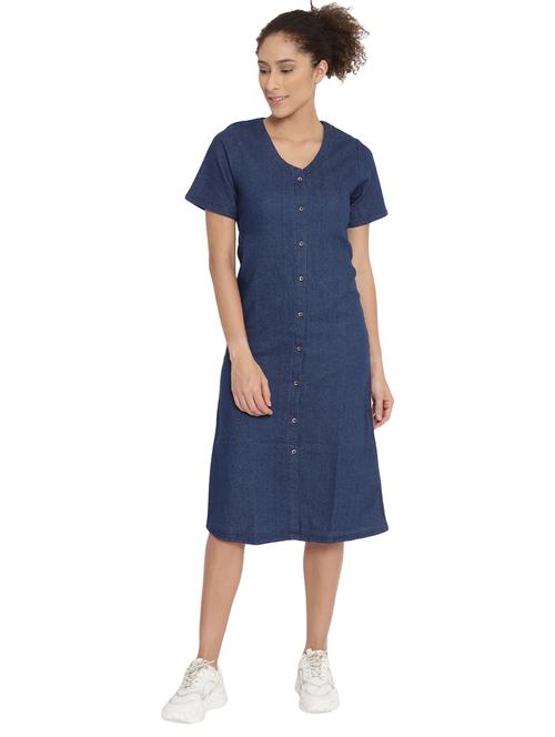 v-neck button up denim dress - 17736122 -  Standard Image - 0