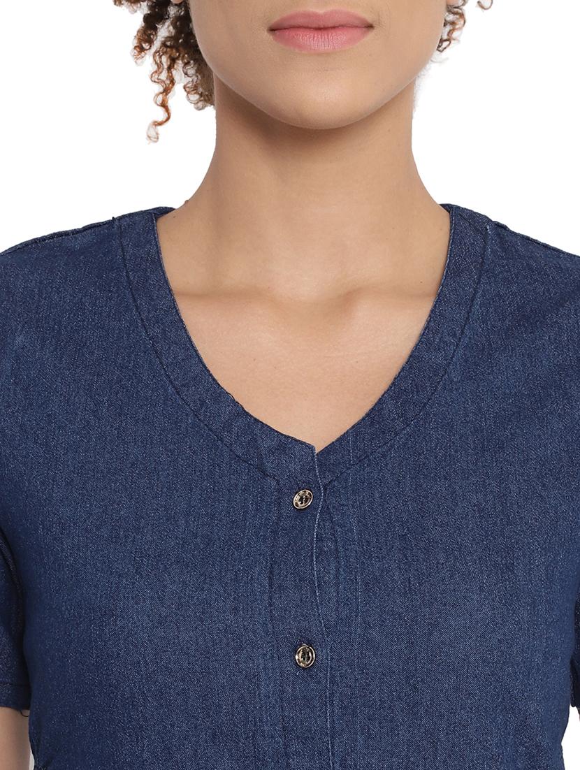 v-neck button up denim dress - 17736122 - Standard Image - 3