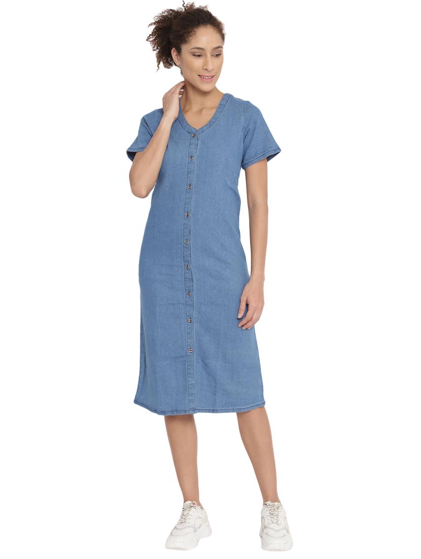v-neck button up denim dress - 17736123 - Zoom Image - 0