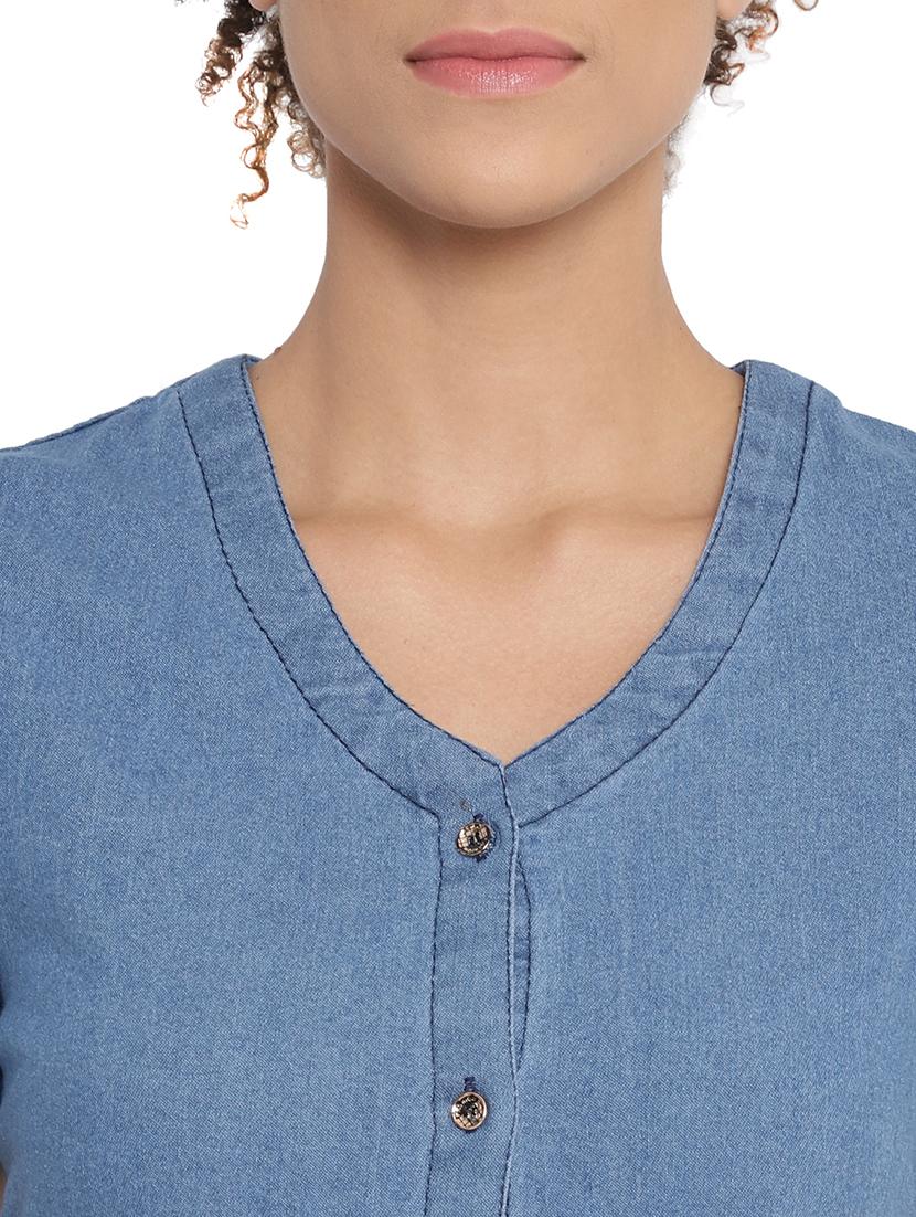 v-neck button up denim dress - 17736123 - Standard Image - 3