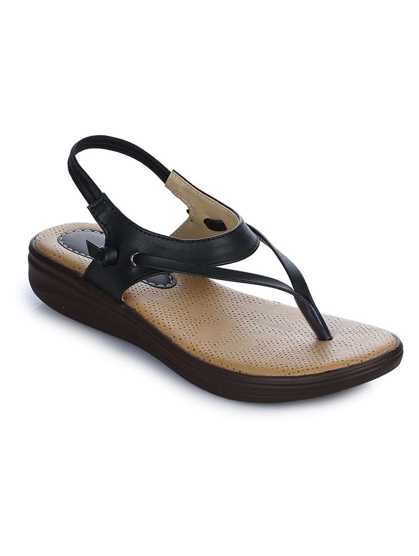 black synthetic back strap sandals