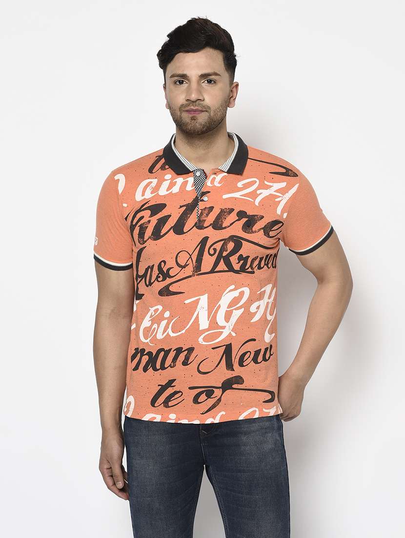 orange printed polo t-shirt - 17737390 - Zoom Image - 0