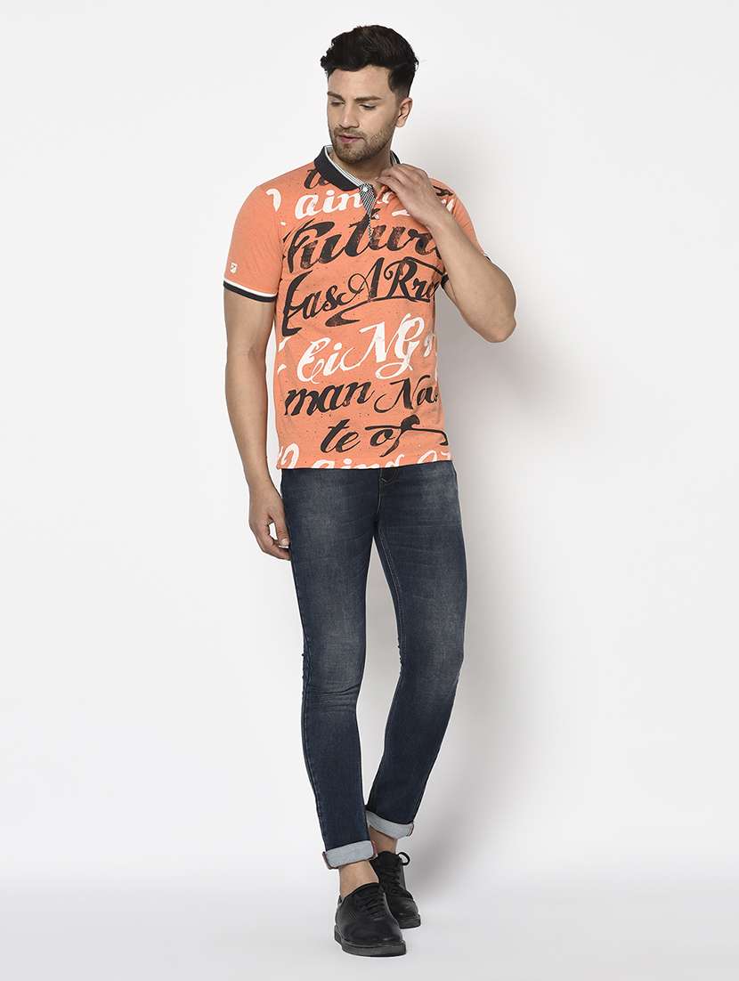 orange printed polo t-shirt - 17737390 - Standard Image - 3
