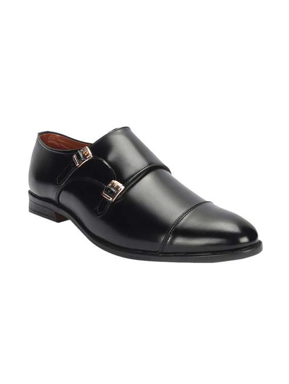 black patent leather slip on monk straps