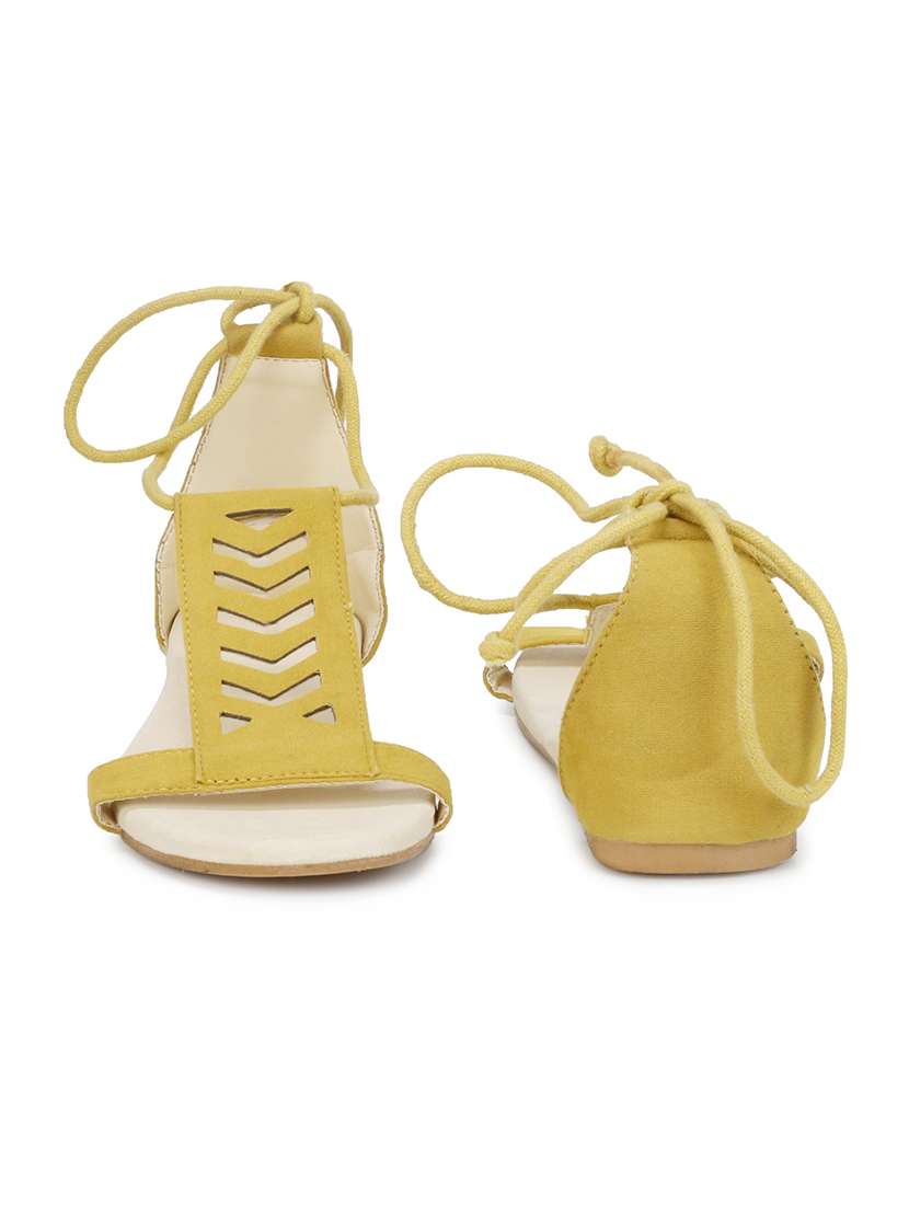 yellow velvet laceup sandals - 17737645 - Standard Image - 3