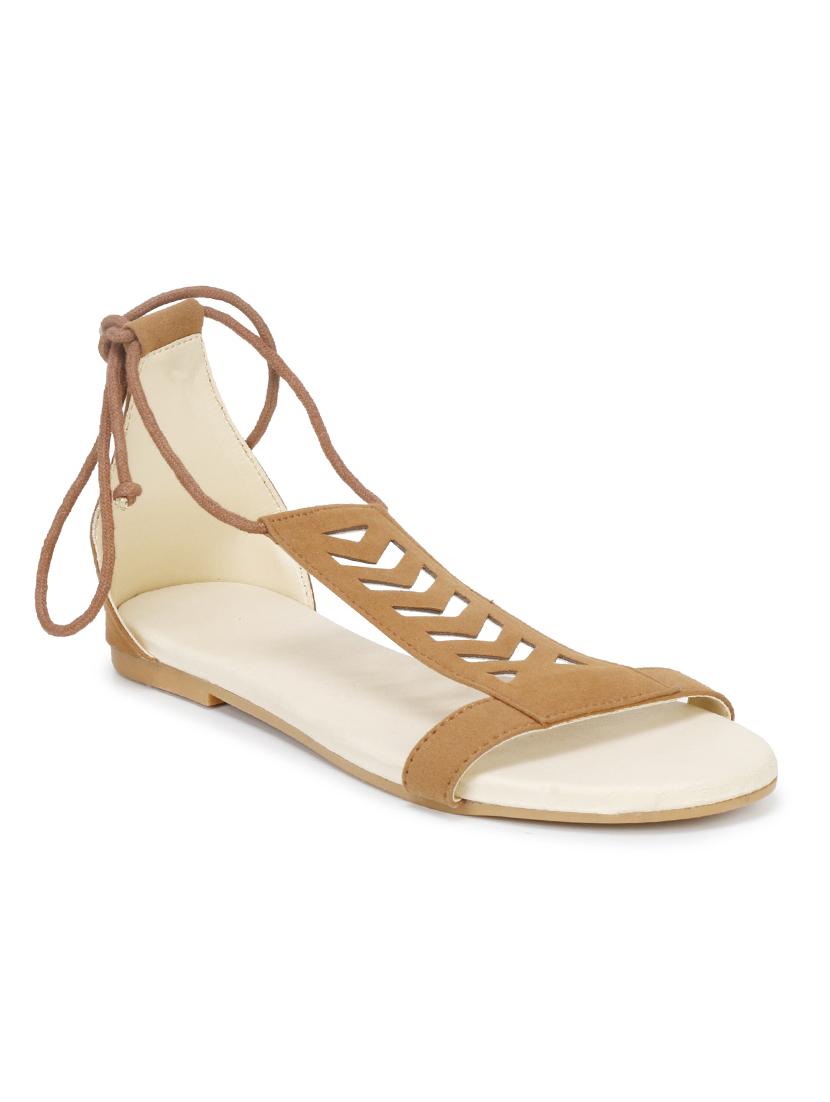 tan velvet laceup sandals - 17737647 - Zoom Image - 0