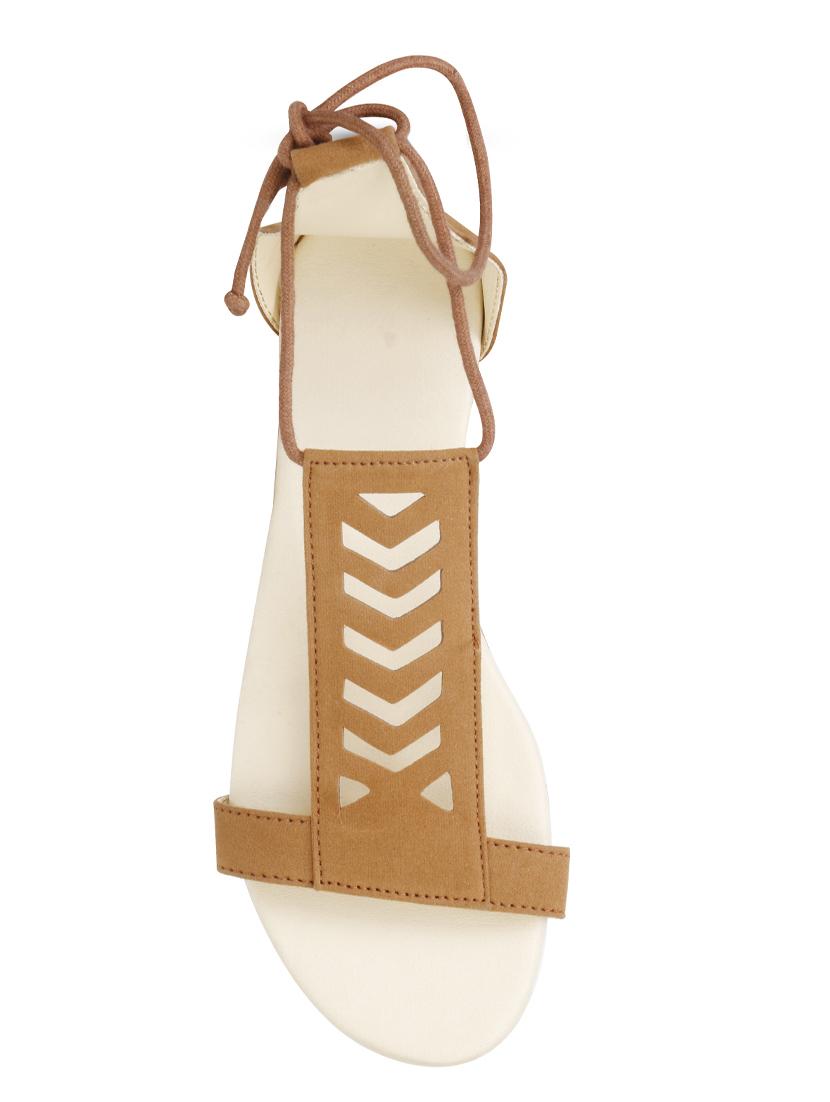 tan velvet laceup sandals - 17737647 - Standard Image - 3