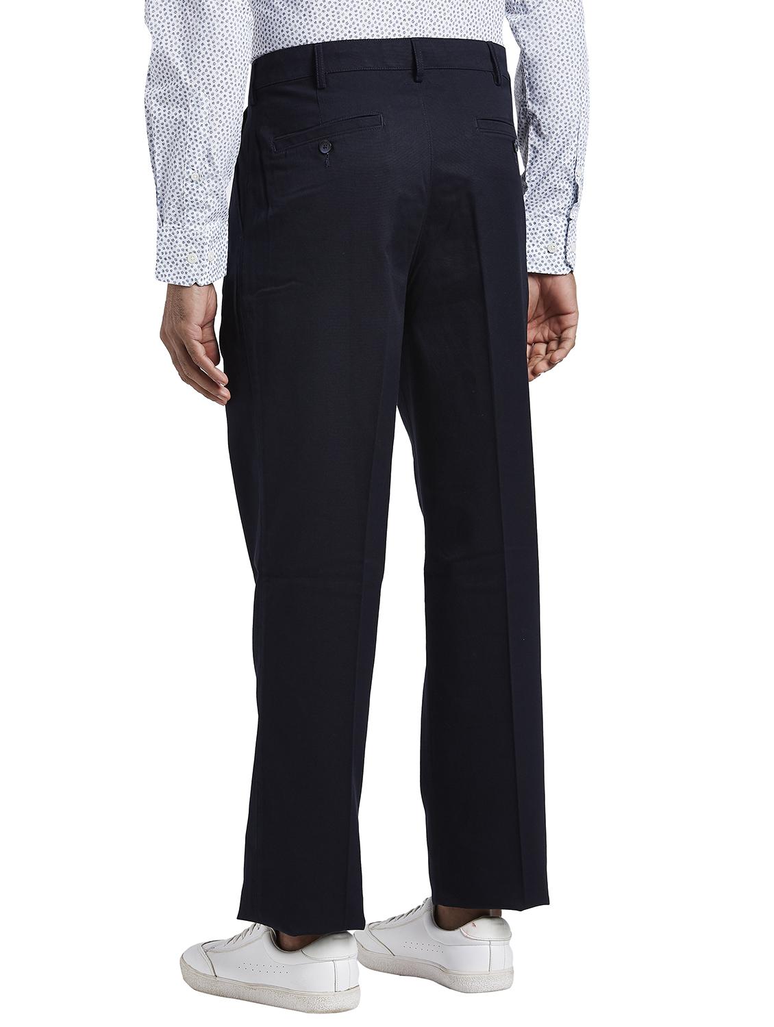 navy blue solid pleated casual trouser - 17737921 - Standard Image - 3