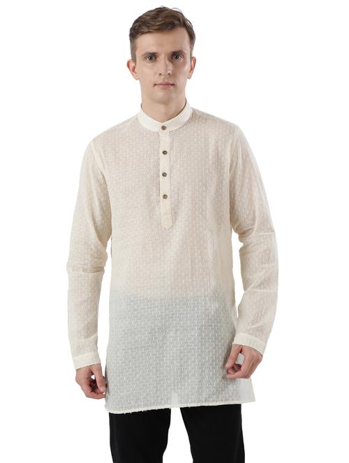 beige self design short kurta - 17737946 - Standard Image - 0