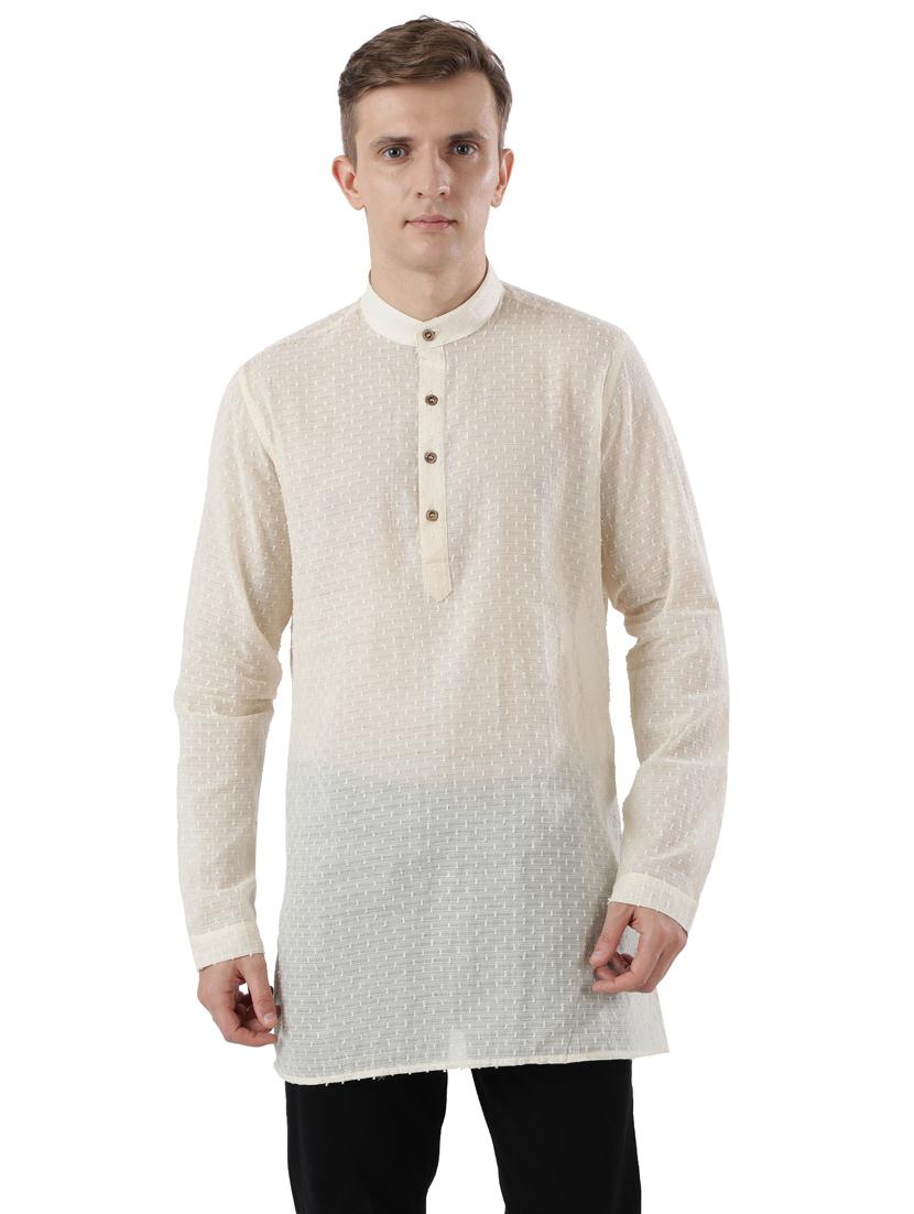 beige self design short kurta - 17737946 - Zoom Image - 0
