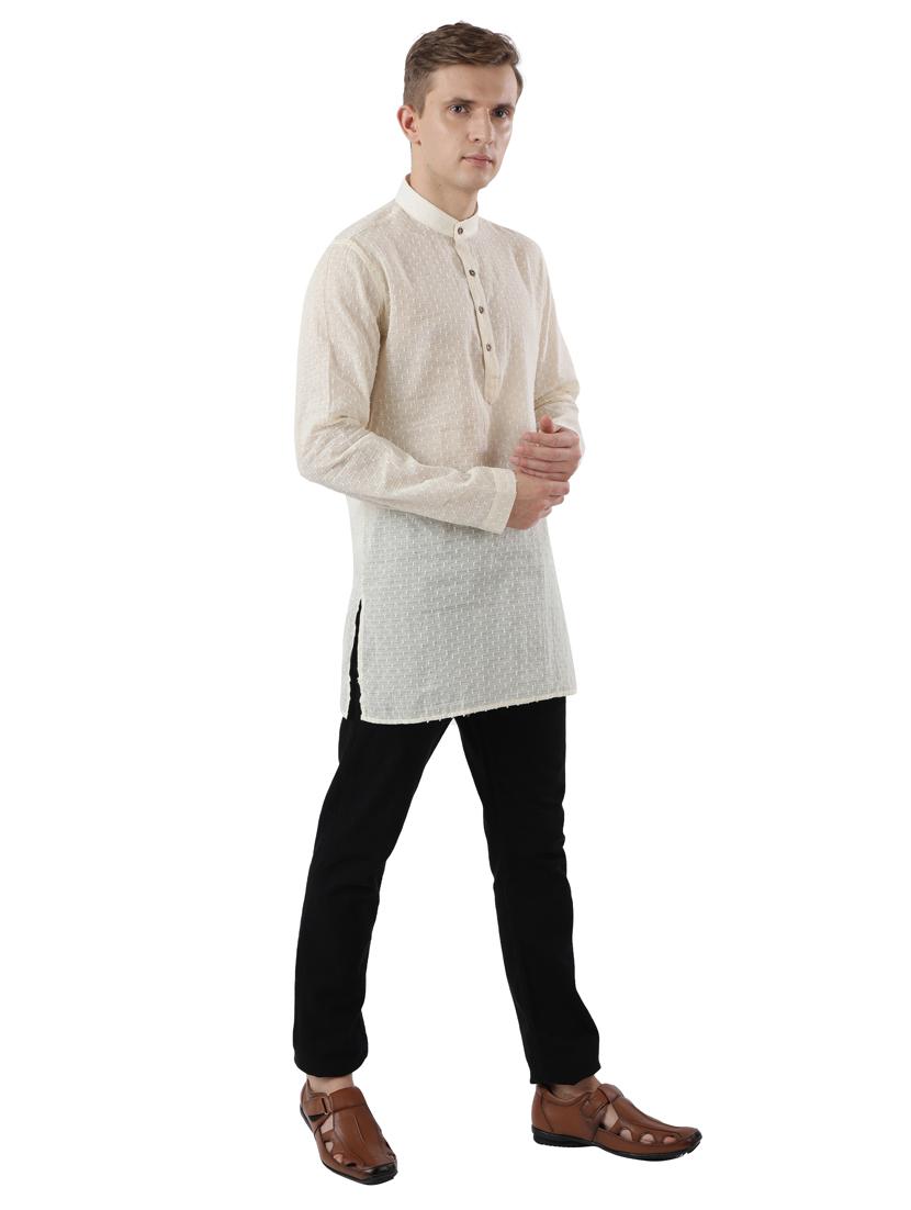 beige self design short kurta - 17737946 - Standard Image - 3