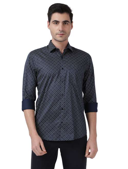navy blue checkered formal shirt - 17738081 -  Standard Image - 0