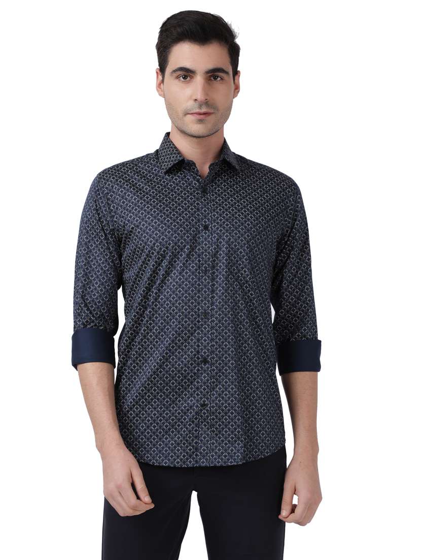 navy blue checkered formal shirt - 17738081 -  Zoom Image - 0
