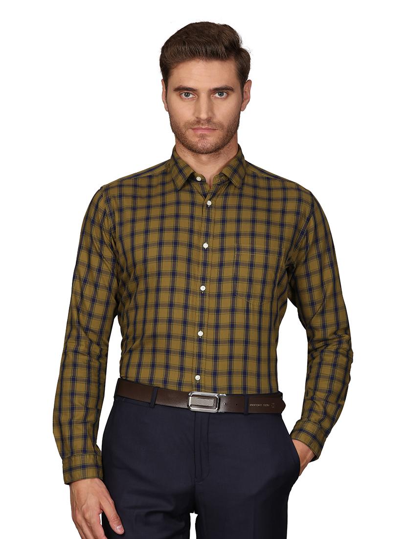 olive green checkered formal shirt - 17738089 -  Zoom Image - 0