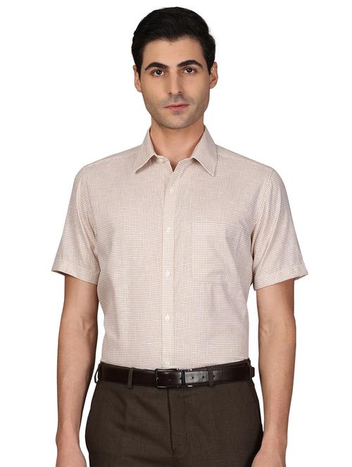 beige checkered formal shirt - 17738151 - Standard Image - 0