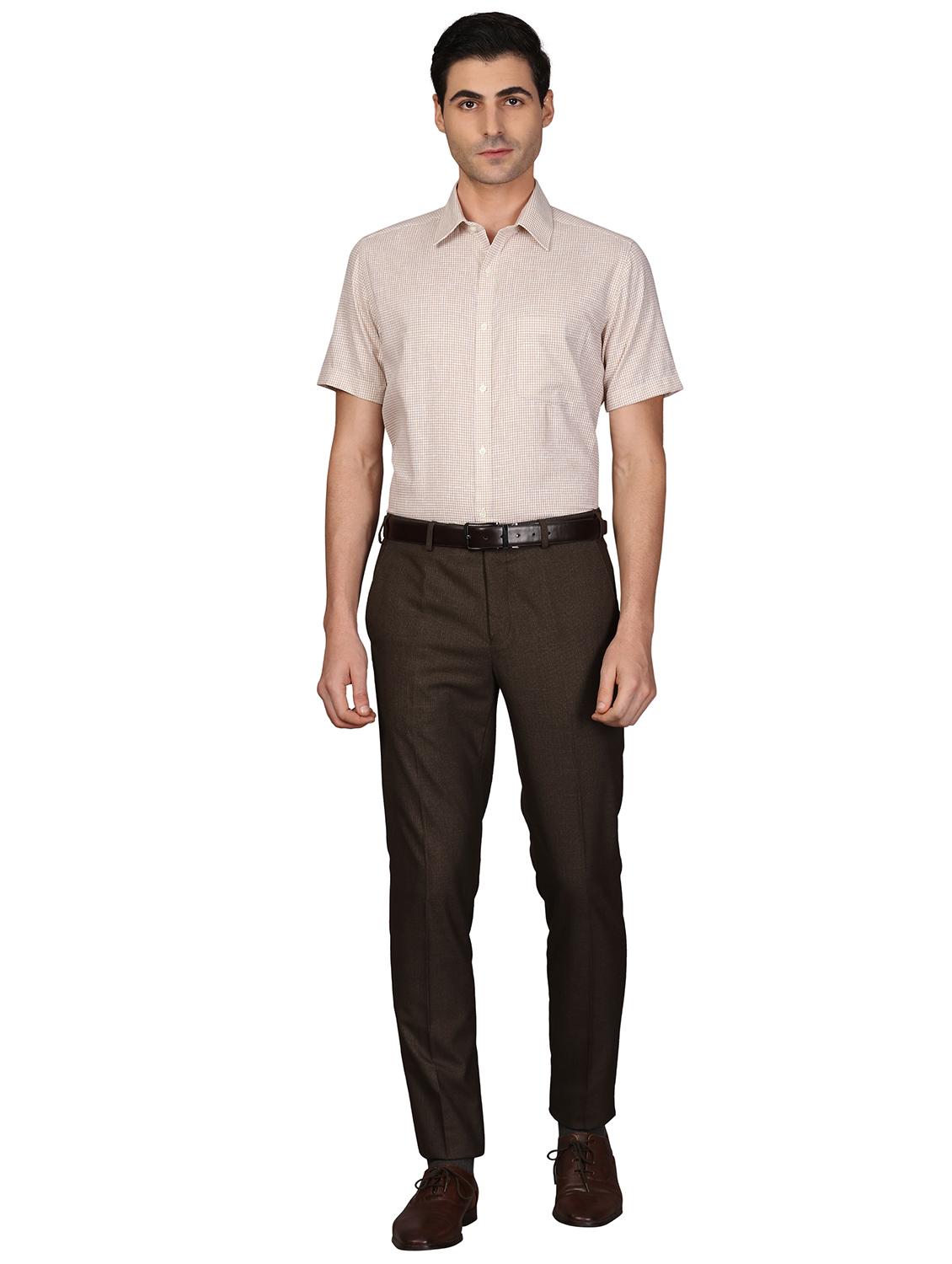 beige checkered formal shirt - 17738151 - Standard Image - 3