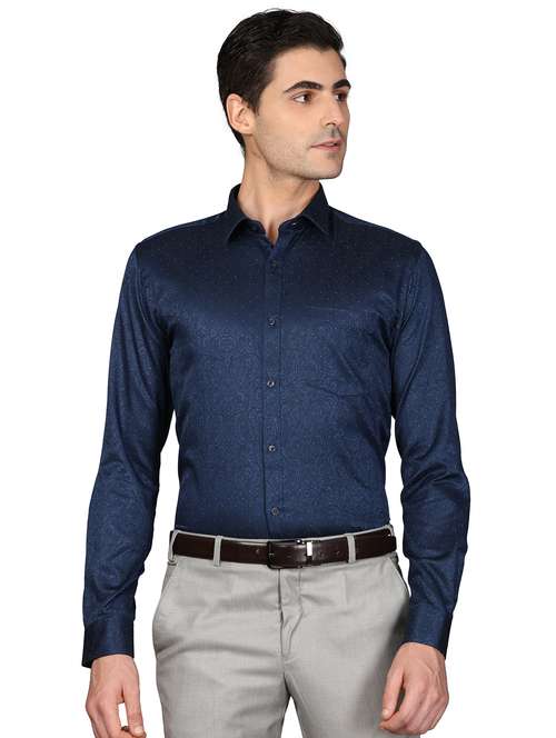 navy blue printed formal shirt - 17738156 -  Standard Image - 0