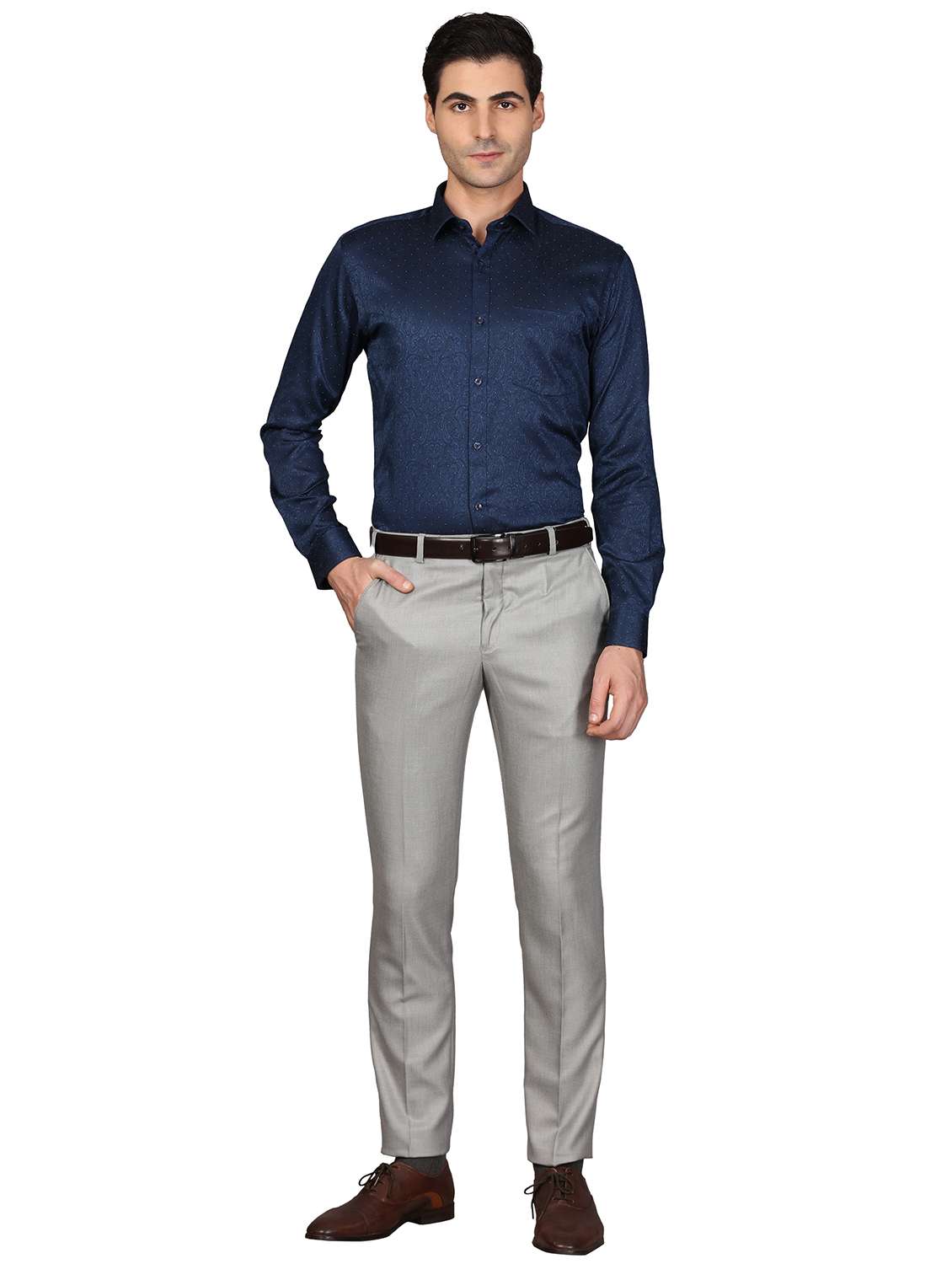 navy blue printed formal shirt - 17738156 - Standard Image - 3