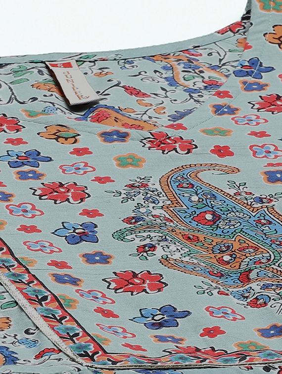 floral flared kurta dupatta set with scrunchie - 17739080 - Standard Image - 3