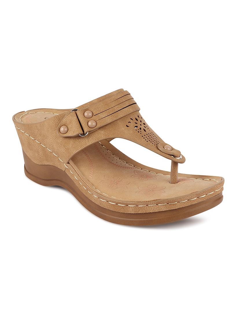 calzado womens's casualwear slip-on apricot color platform heels slippers - 17739149 -  Zoom Image - 0