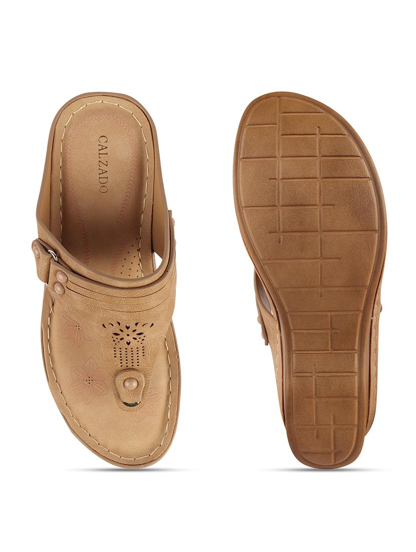 calzado womens's casualwear slip-on apricot color platform heels slippers - 17739149 - Standard Image - 3
