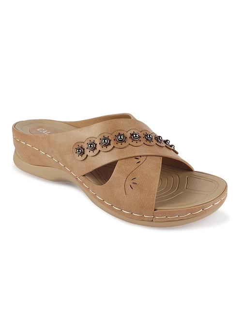 calzado womens's casualwear slip-on apricot color platform heels slippers - 17739152 -  Standard Image - 0