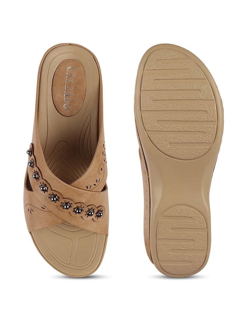 calzado womens's casualwear slip-on apricot color platform heels slippers - 17739152 - Standard Image - 3
