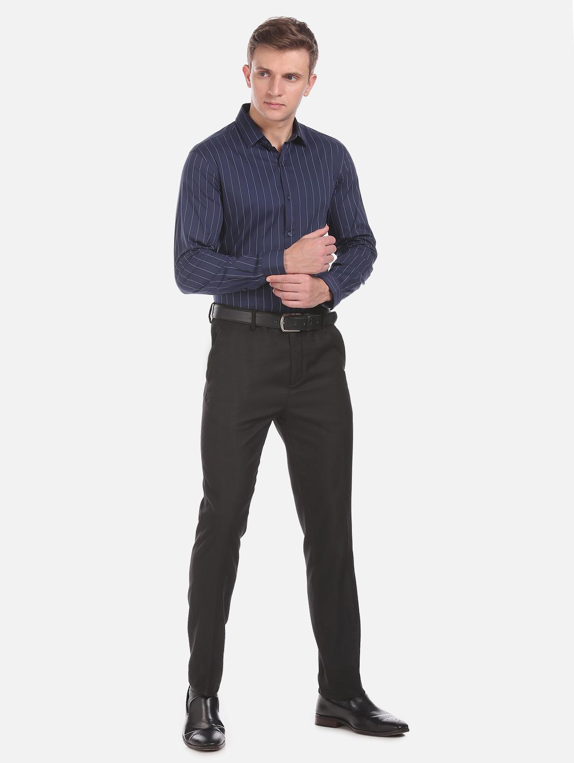 navy blue striped formal shirt - 17739315 - Standard Image - 3