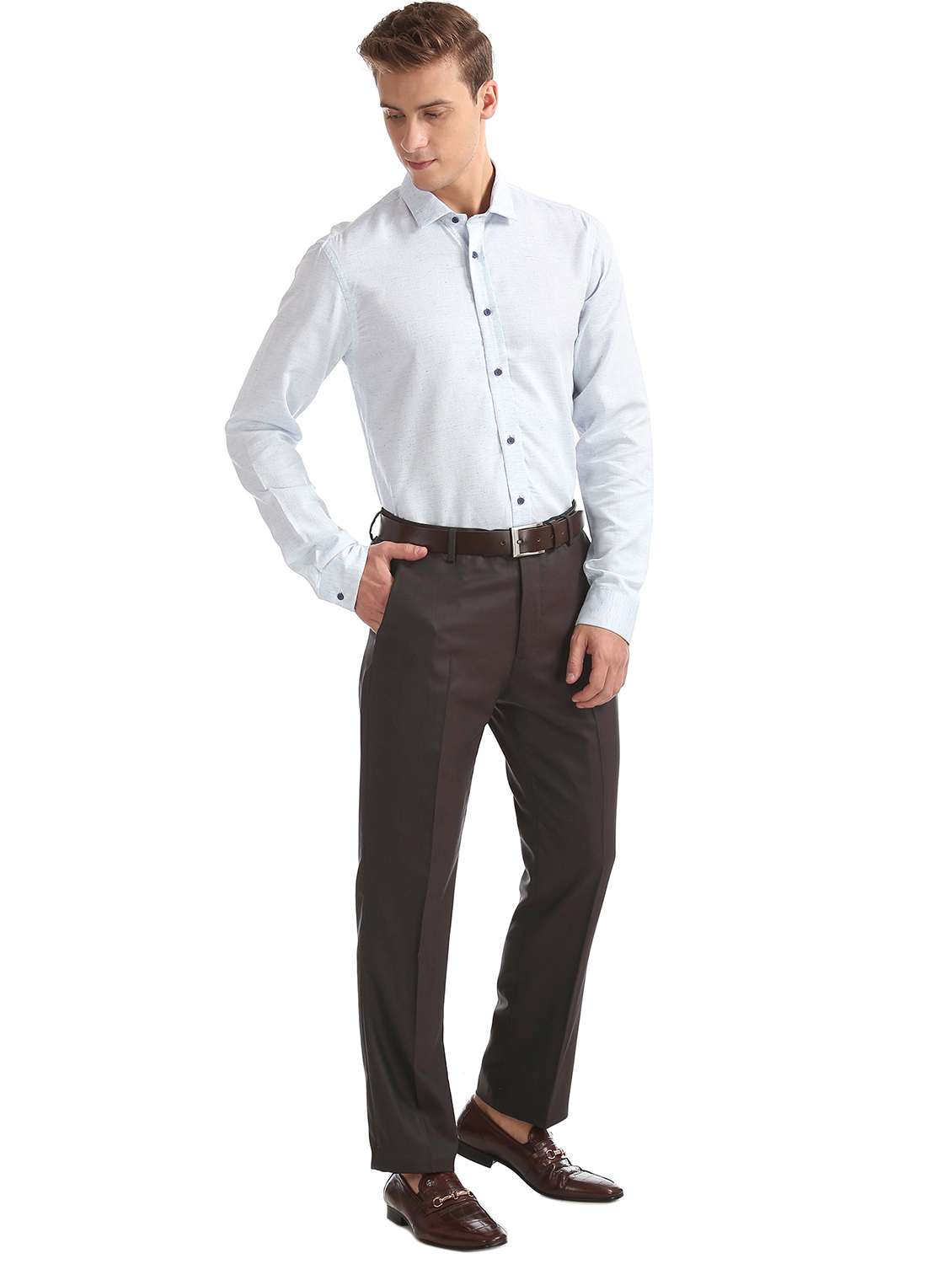 light blue solid formal shirt - 17739321 - Standard Image - 3